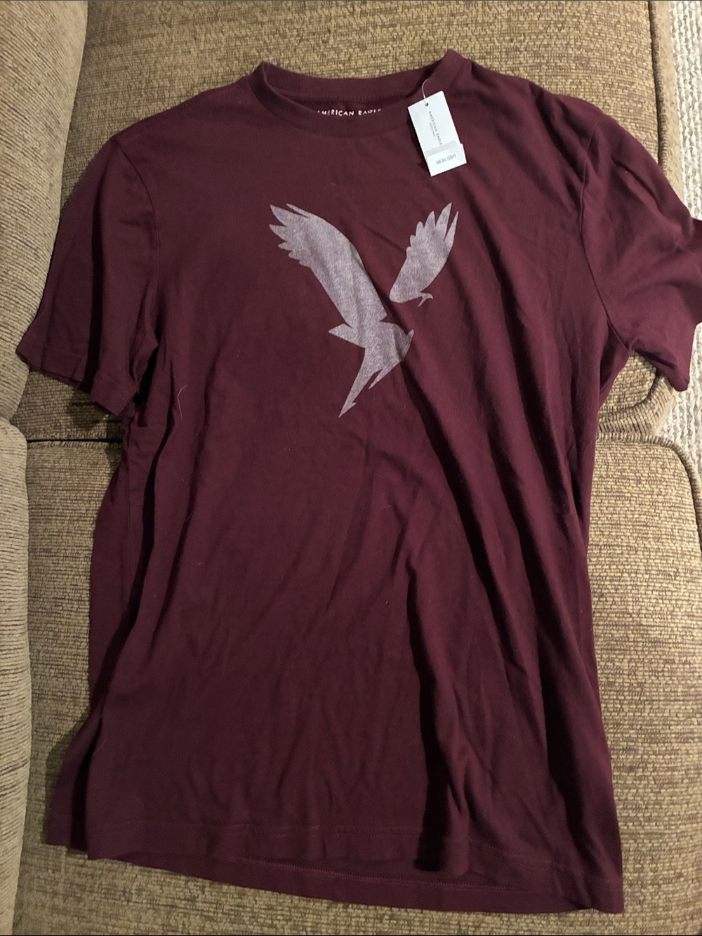 American Eagle Outfitters Maroon Crew Neck Tee with Subtle Logo
